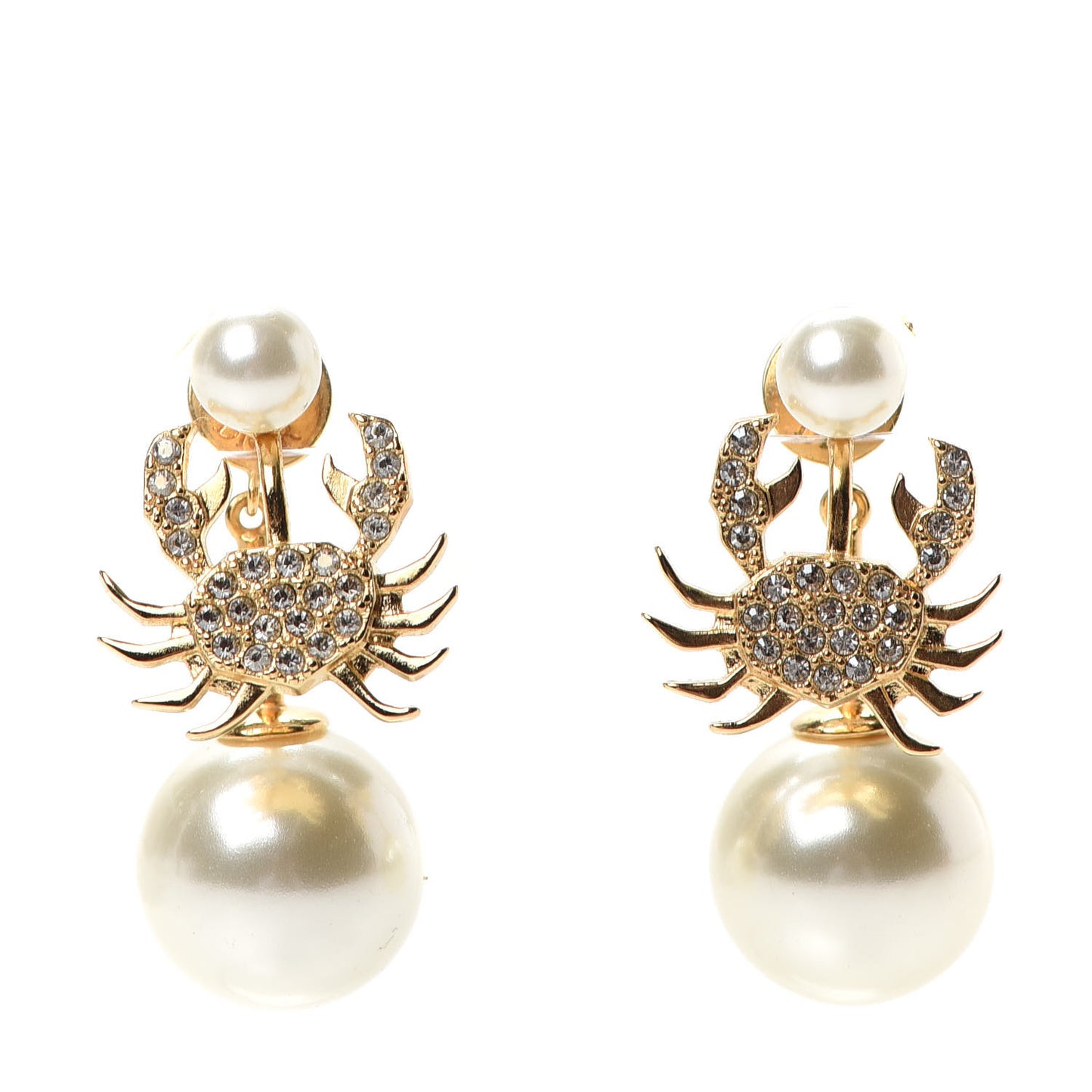 Crystal Pearl Zodiac Cancer Earrings Gold