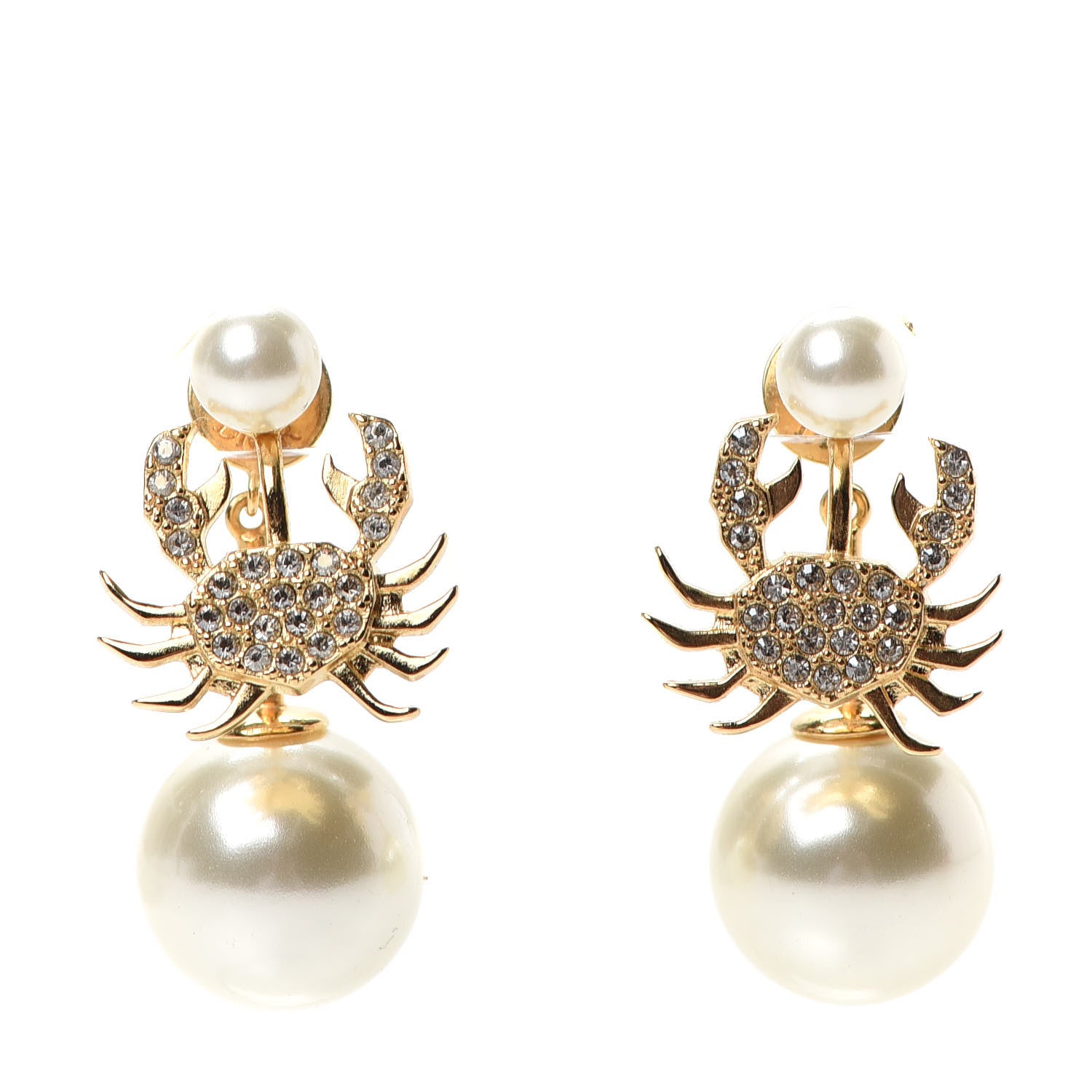 Christian Dior Crystal Pearl Zodiac Cancer Earrings Gold 1 of 3