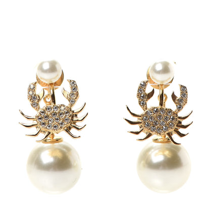 Christian Dior Crystal Pearl Zodiac Cancer Earrings Gold 1 of 3