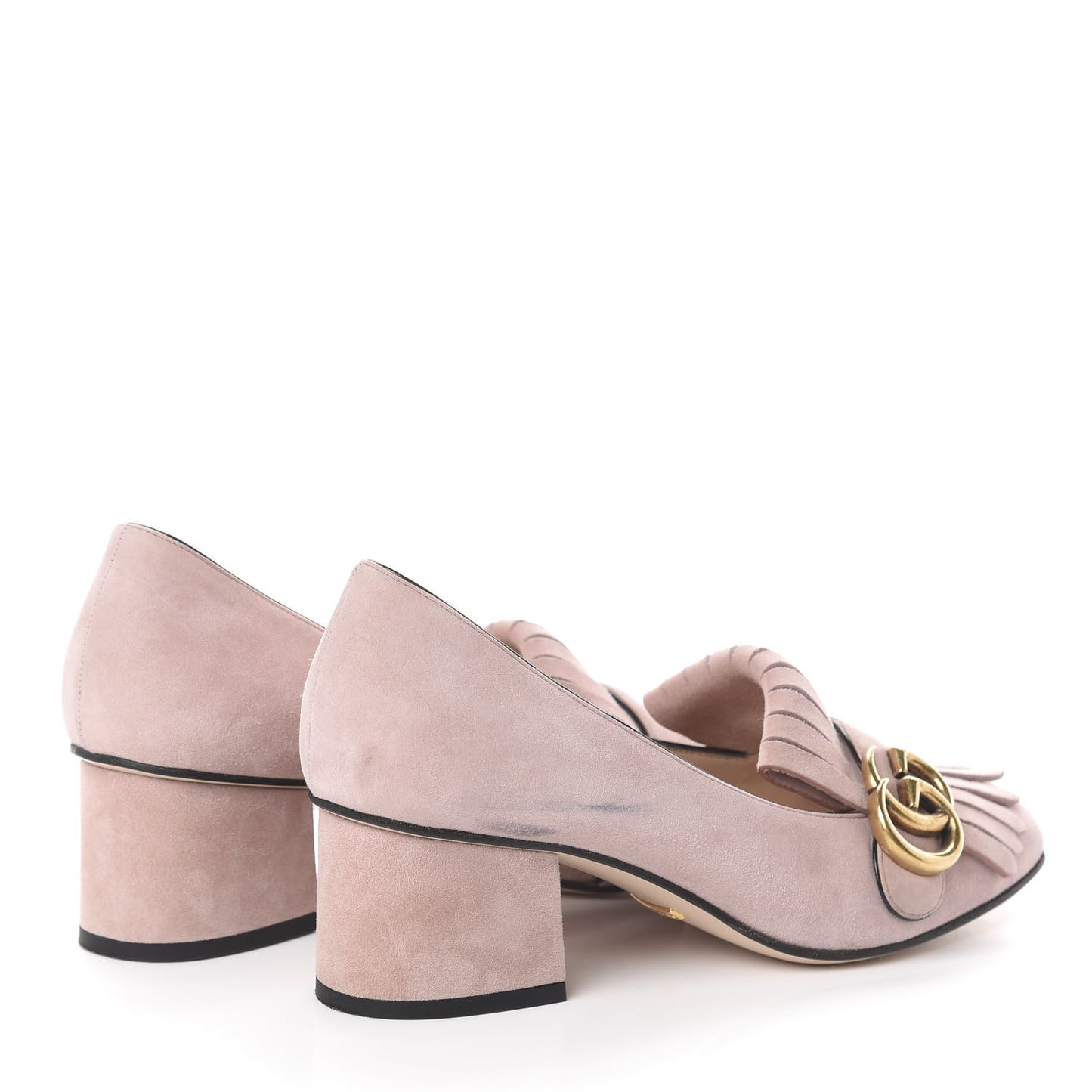 Kid Scamosciato GG Marmont Fringe 50mm Loafer Pumps 37 Crystal Pink
