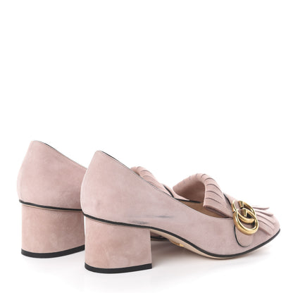 Gucci Kid Scamosciato GG Marmont Fringe 50mm Loafer Pumps 37 Crystal Pink 4 of 7