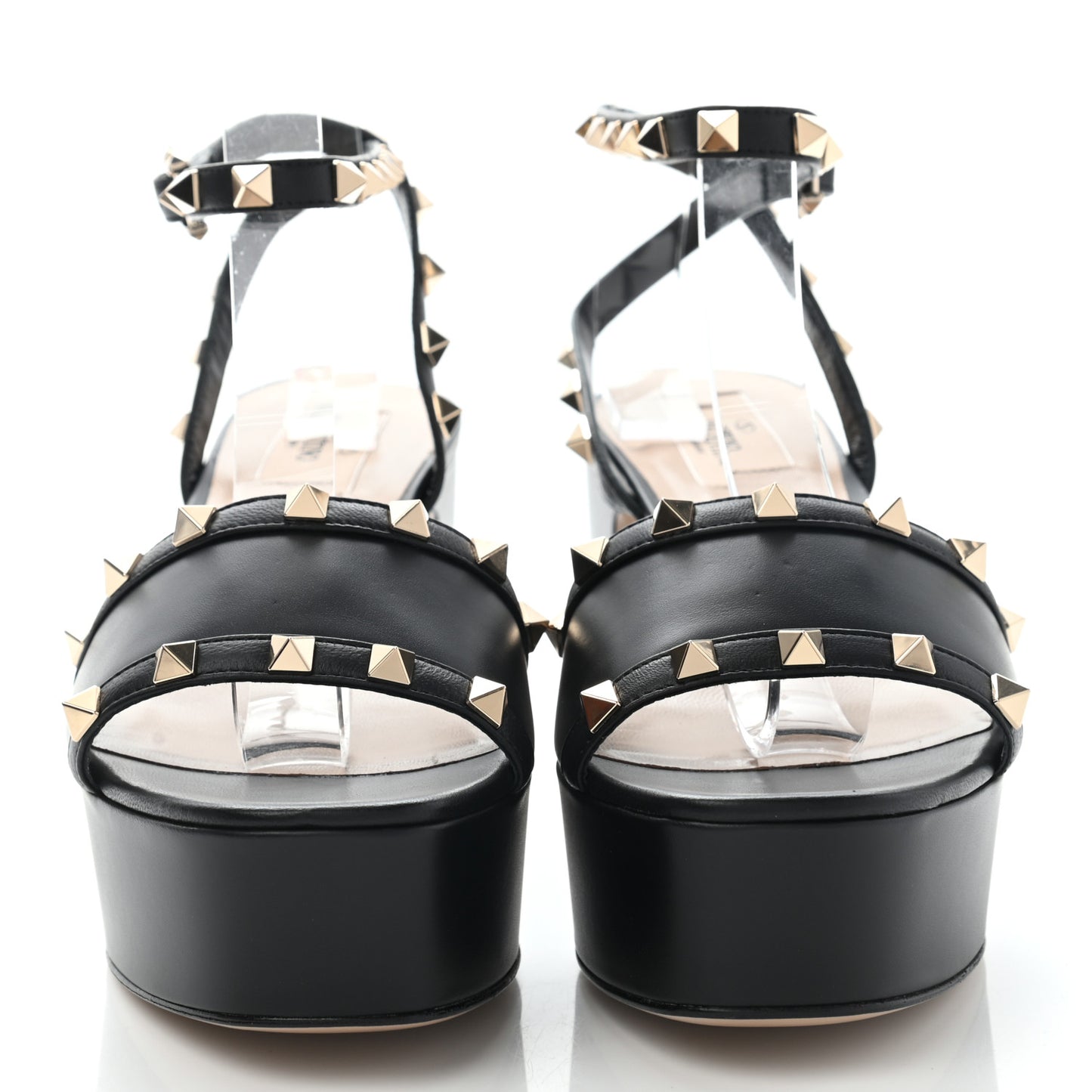 Calfskin Nappa Rockstud 35/75mm Platform Sandals 38 Black