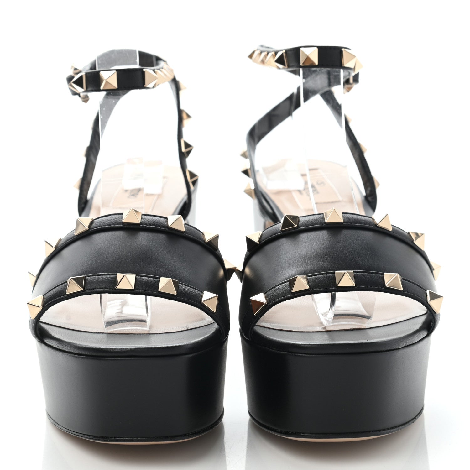 Valentino Garavani Calfskin Nappa Rockstud 35/75mm Platform Sandals 38 Black 2 of 9