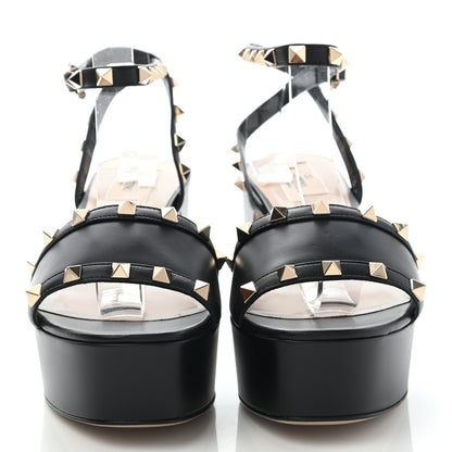 Valentino Garavani Calfskin Nappa Rockstud 35/75mm Platform Sandals 38 Black 2 of 9