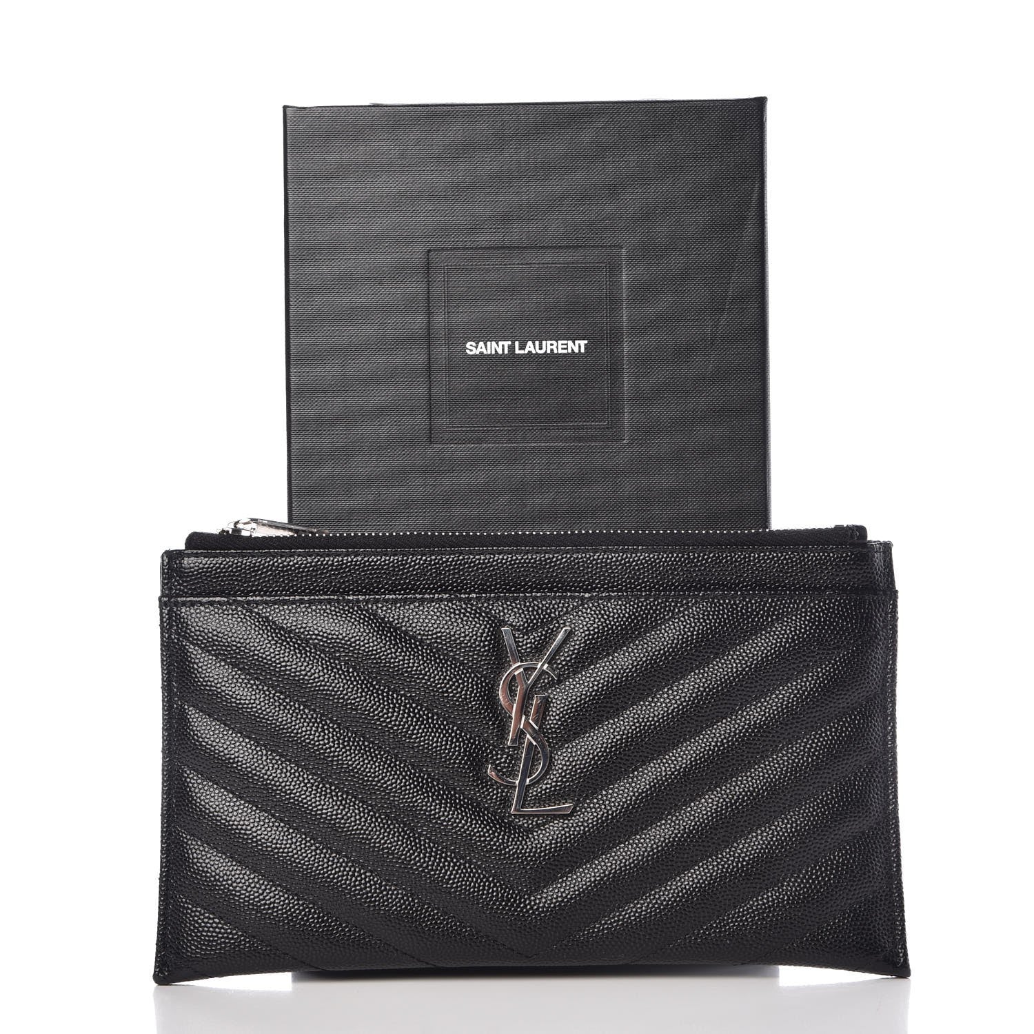 Saint Laurent Grain De Poudre Chevron Monogram Bill Pouch Black 8 of 8