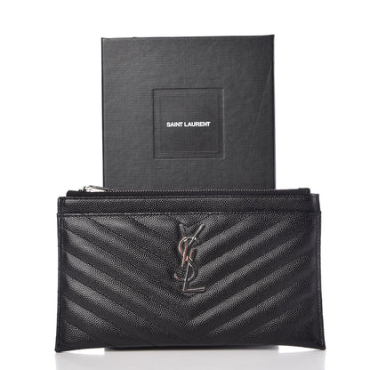 Saint Laurent Grain De Poudre Chevron Monogram Bill Pouch Black 8 of 8