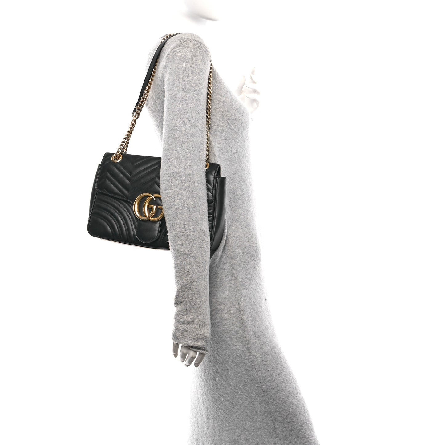 Calfskin Matelasse Medium GG Marmont Shoulder Bag Black