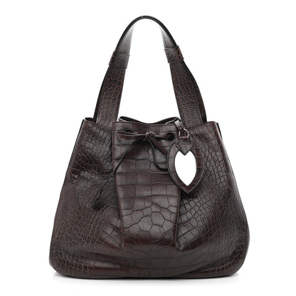 Alaia Calfskin Crocodile Embossed Bucket Bag Brown 1 of 10