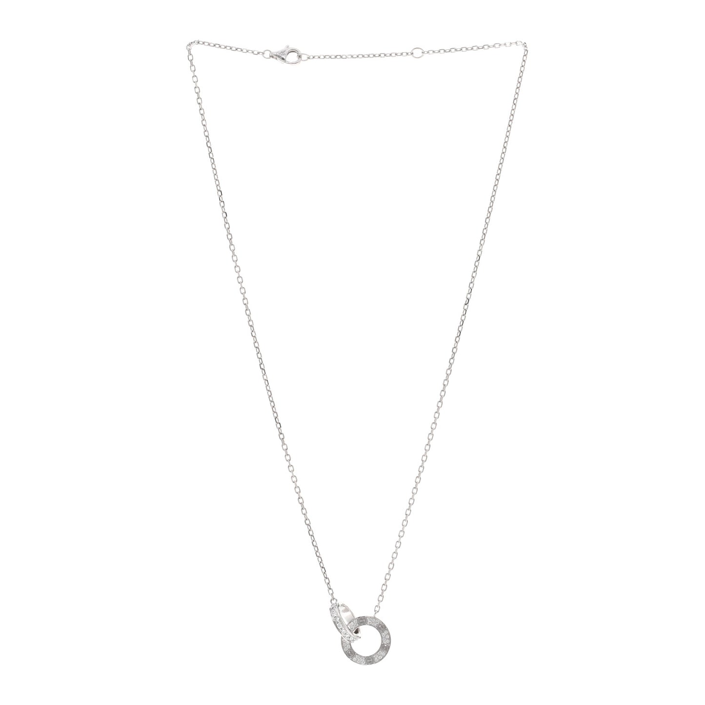 18K White Gold Diamond Interlocking LOVE Paved Necklace