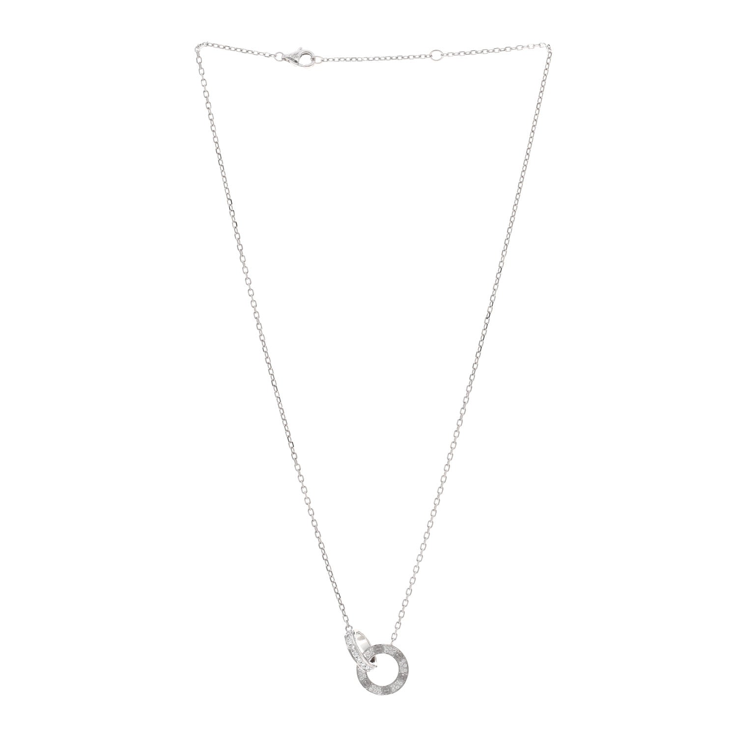 Cartier 18K White Gold Diamond Interlocking LOVE Paved Necklace 3 of 6