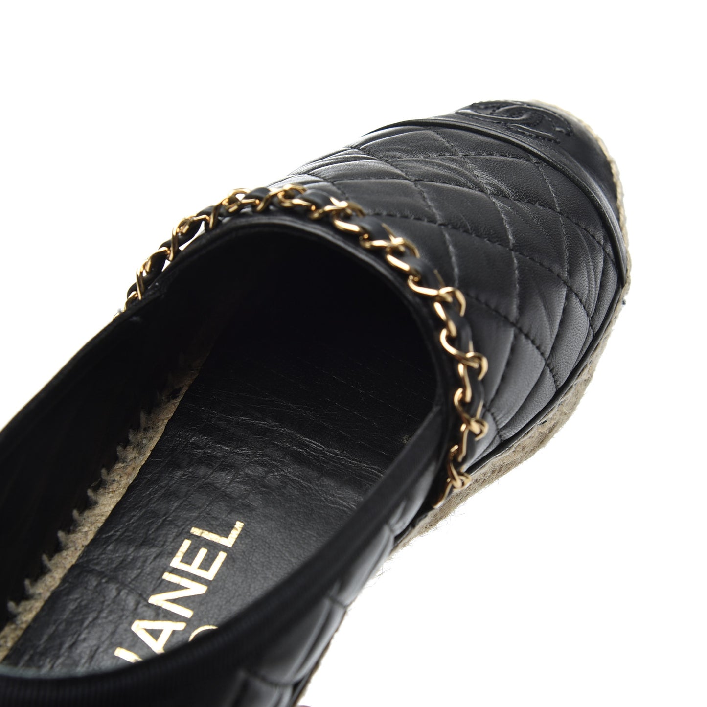 Lambskin Quilted CC Chain Espadrilles 36 Black