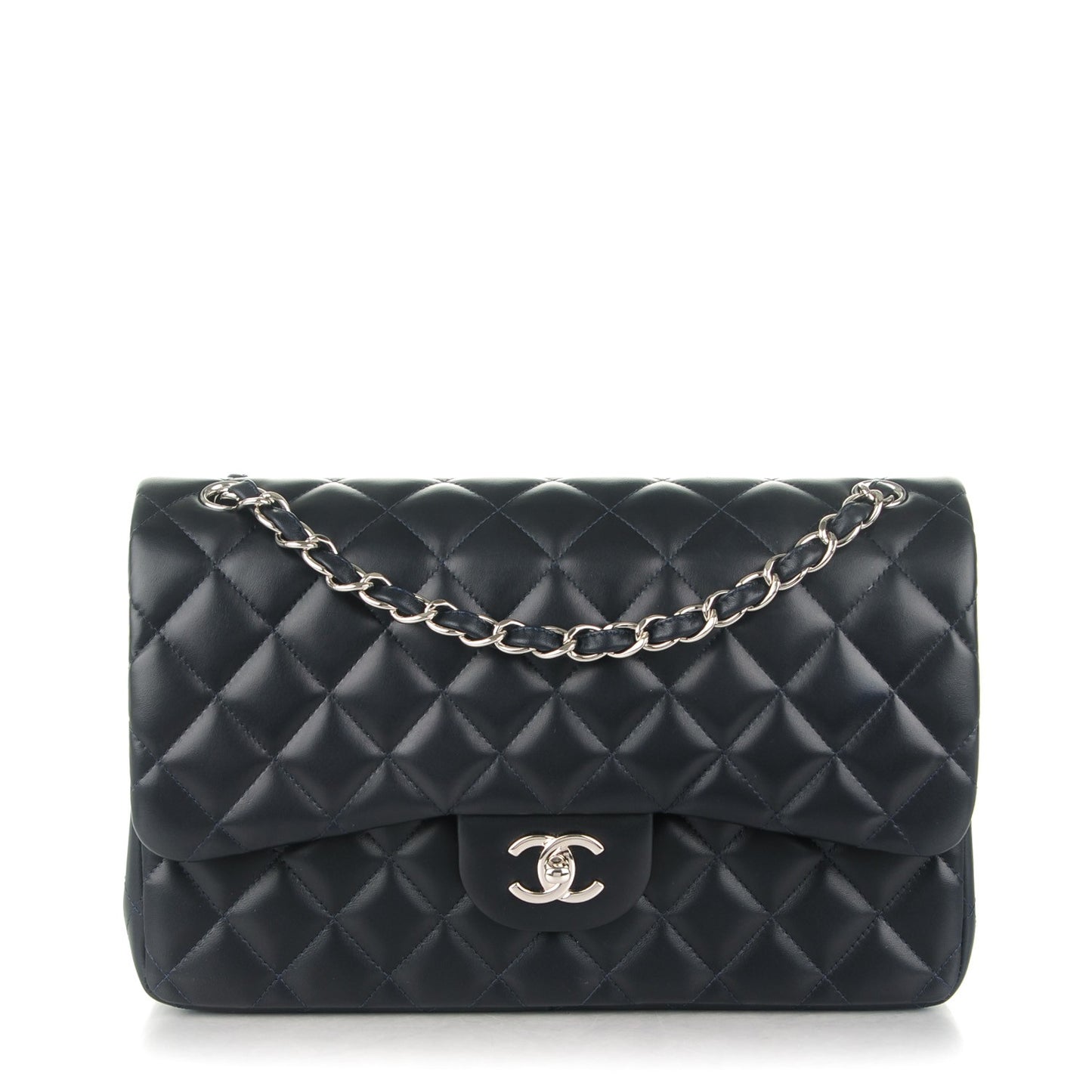 Lambskin Quilted Jumbo Double Flap Dark Navy Blue