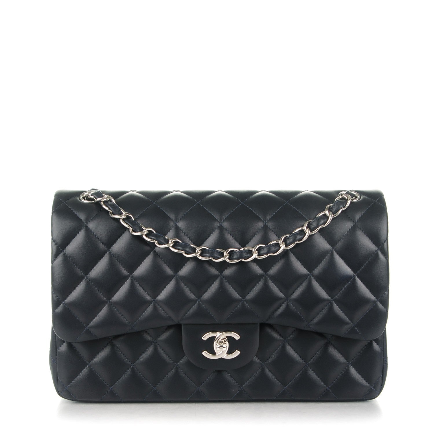 Chanel Lambskin Quilted Jumbo Double Flap Dark Navy Blue 1 of 8