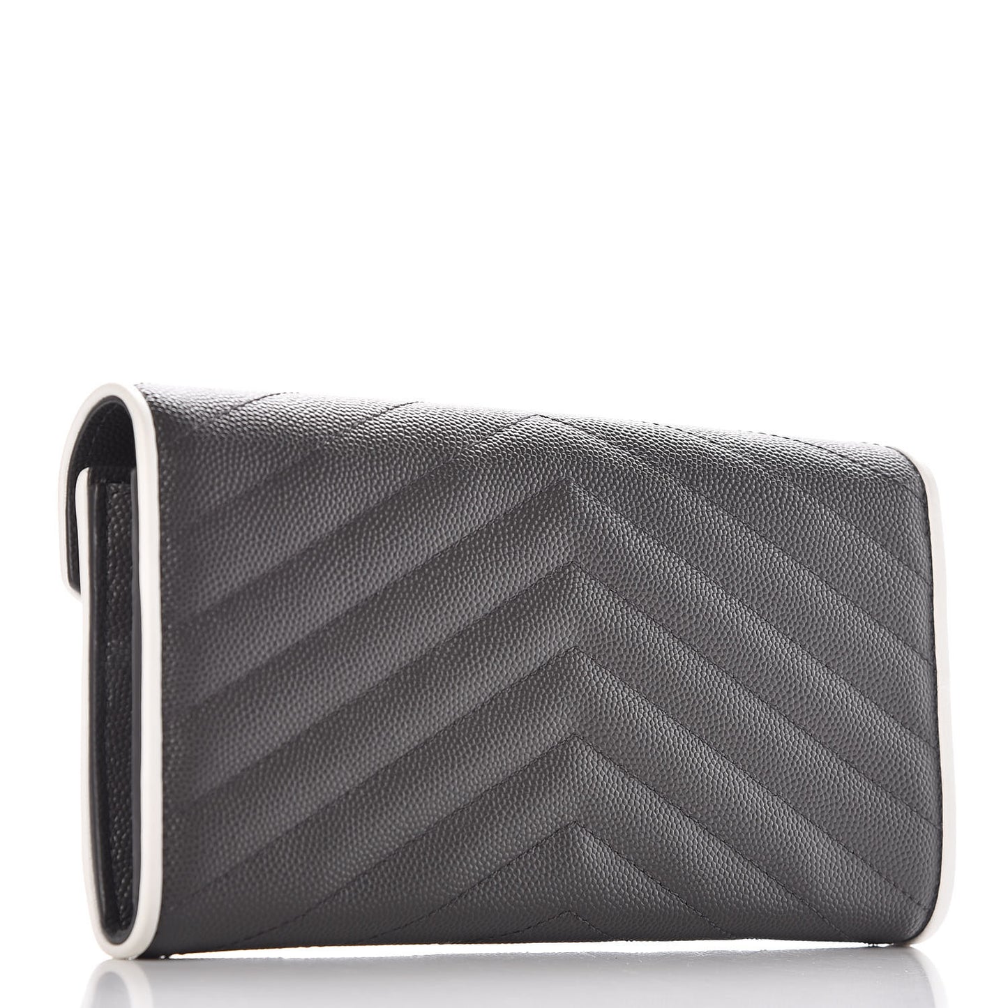 Grain De Poudre Matelasse Large Monogram Flap Wallet Grey Dove White