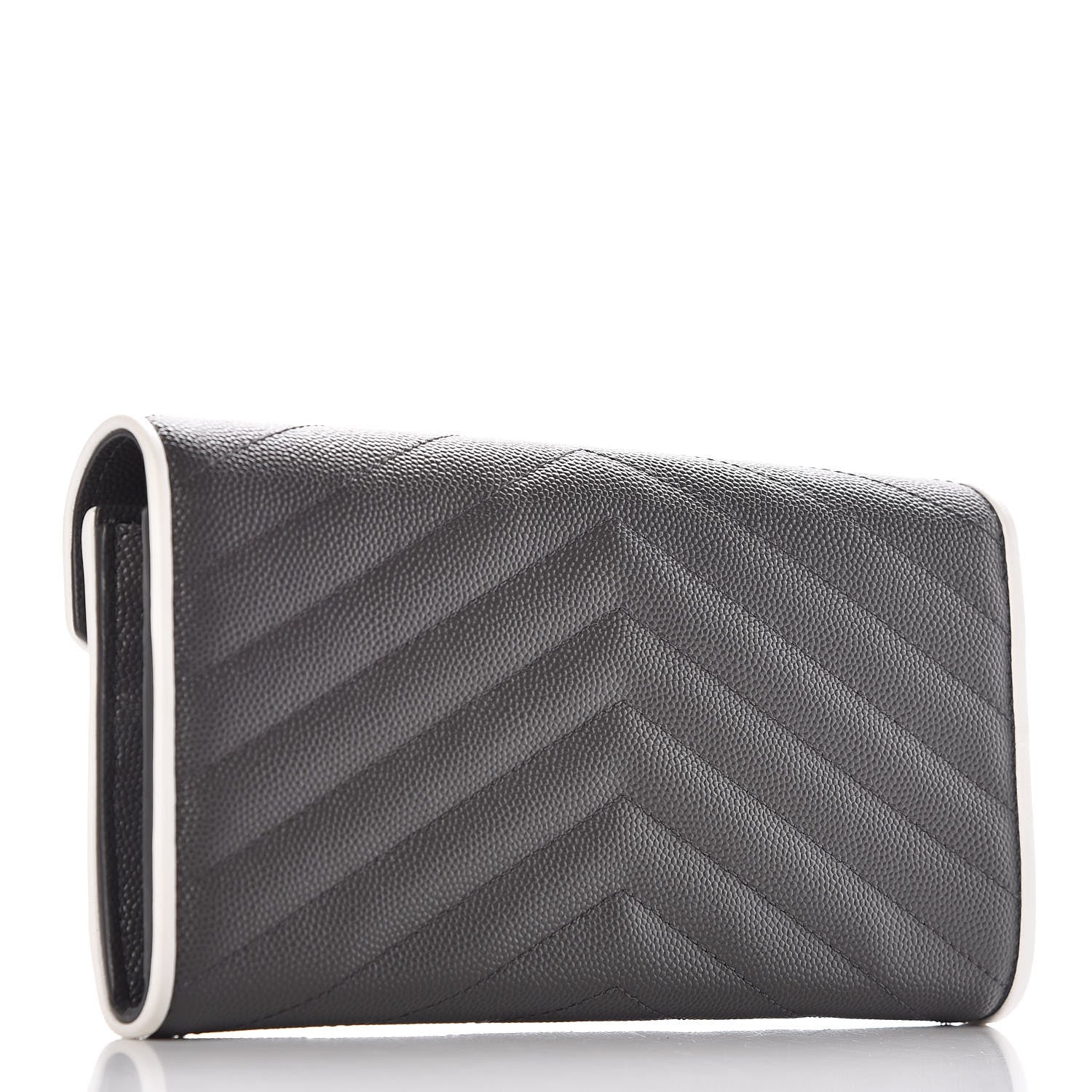 Saint Laurent Grain De Poudre Matelasse Large Monogram Flap Wallet Grey Dove White 3 of 9
