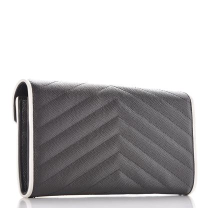 Saint Laurent Grain De Poudre Matelasse Large Monogram Flap Wallet Grey Dove White 3 of 9
