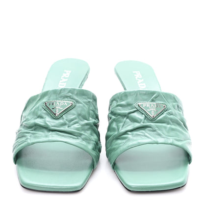 Prada Nappa Antique Metal Triangle Logo 55mm Slide Sandals 40 Salvia 3 of 9