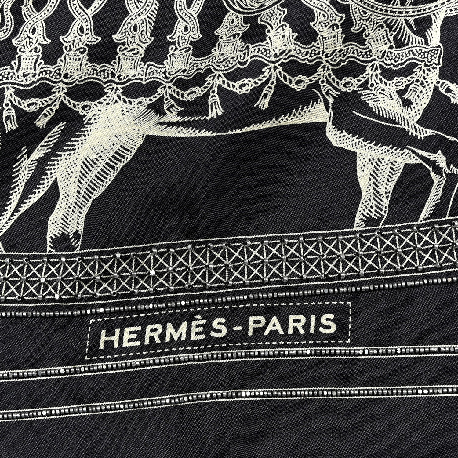 Hermes Silk Embroidered Grand Apparat Forever Scarf 90 Black Creme 2 of 4