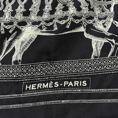 Hermes Silk Embroidered Grand Apparat Forever Scarf 90 Black Creme 2 of 4