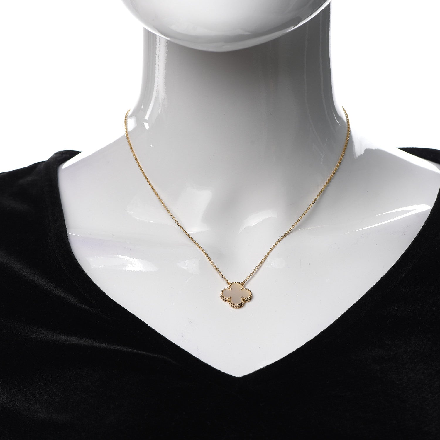 Van Cleef & Arpels 18K Yellow Gold Mother of Pearl Vintage Alhambra Pendant Necklace 2 of 6