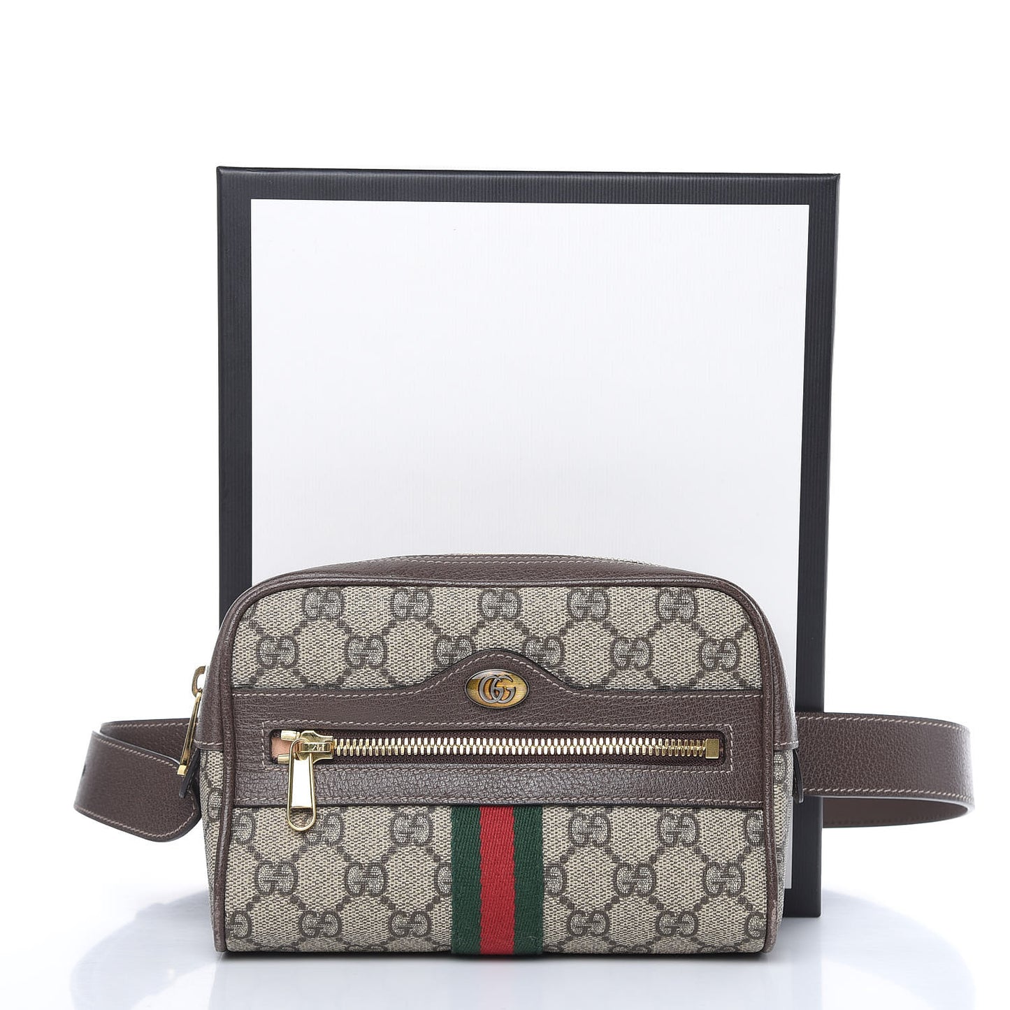 GG Supreme Monogram Web Small Ophidia Belt Bag 95 38 Dark Brown