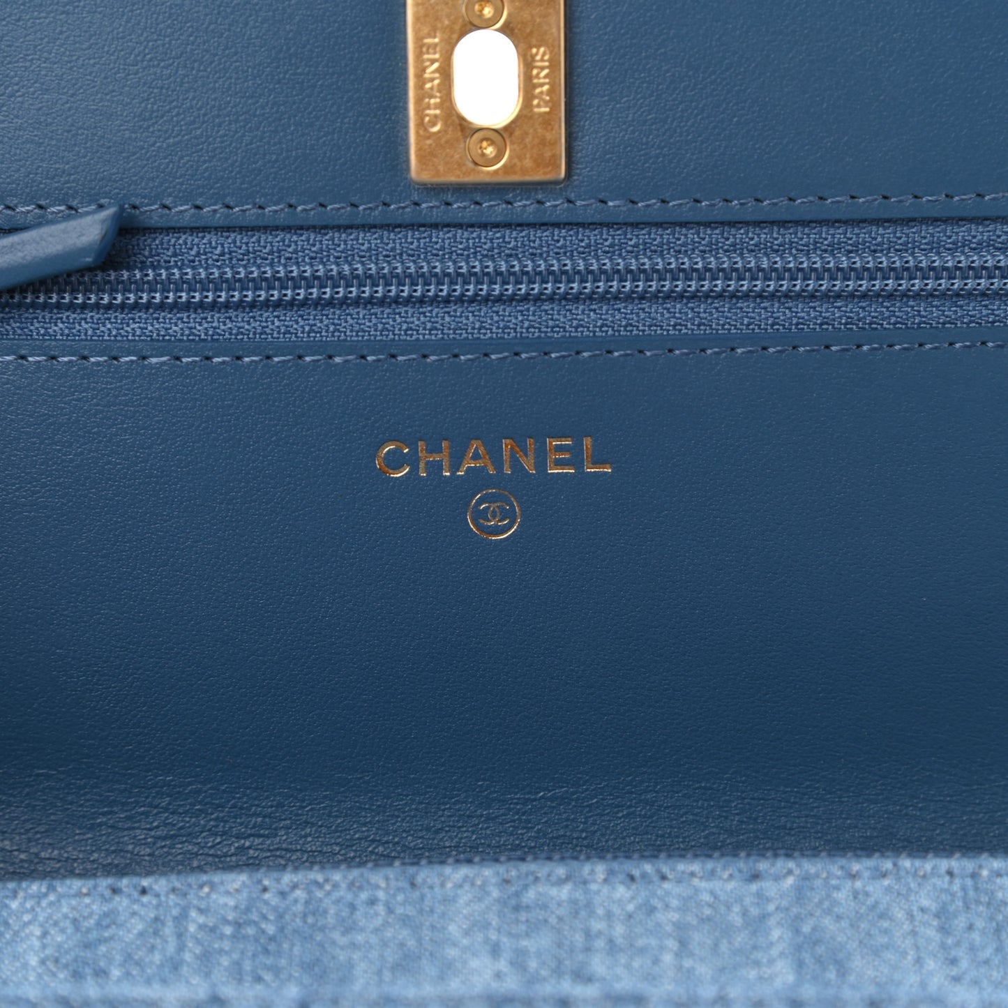 Denim Quilted CC Pearl Crush Wallet On Chain WOC Blue