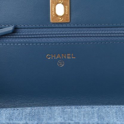 Chanel Denim Quilted CC Pearl Crush Wallet On Chain WOC Blue 6 of 9