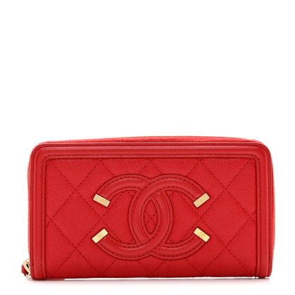Chanel Caviar Quilted Medium Filigree Zip Around Wallet Dark Red 1 of 9