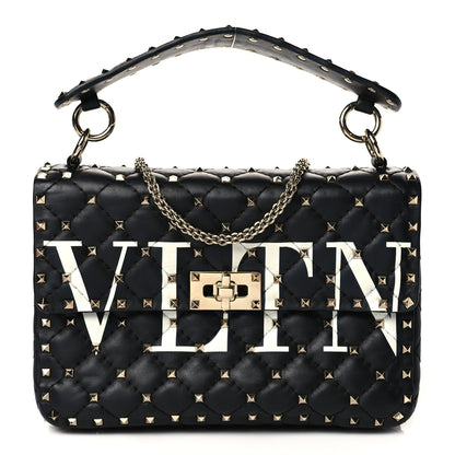 Valentino Garavani Lambskin VLTN Print Medium Rockstud Spike Shoulder Bag Black 1 of 9