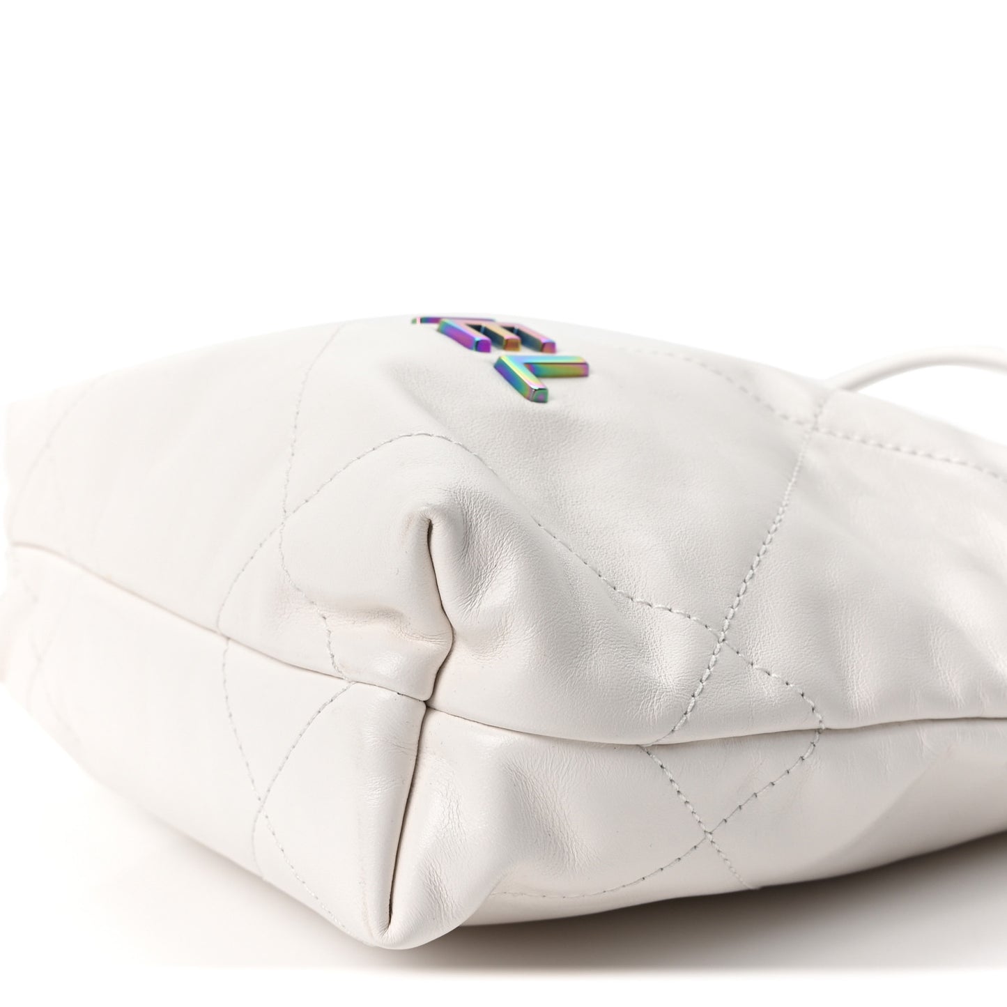 Shiny Calfskin Quilted Rainbow Mini Chanel 22 White