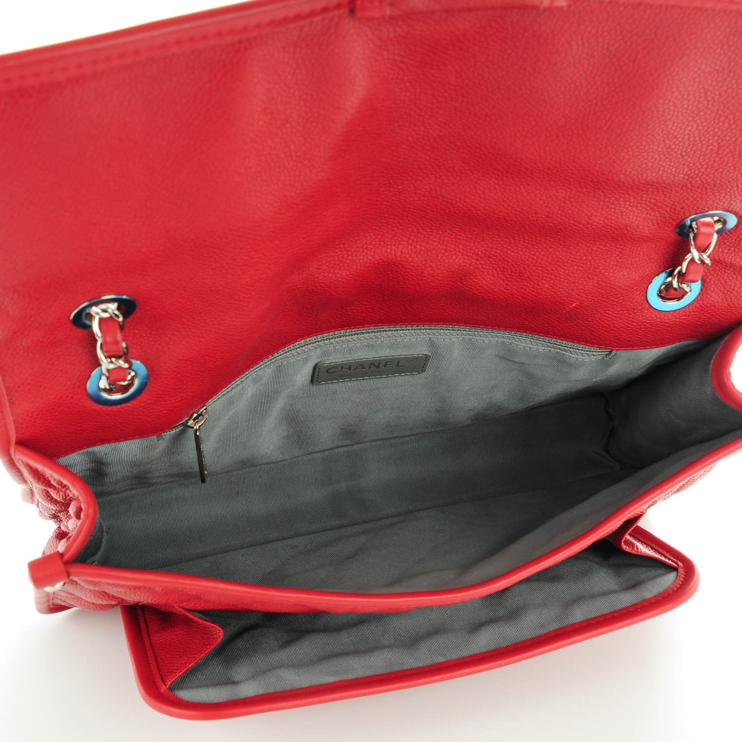 Caviar Quilted Large French Riviera Flap Red