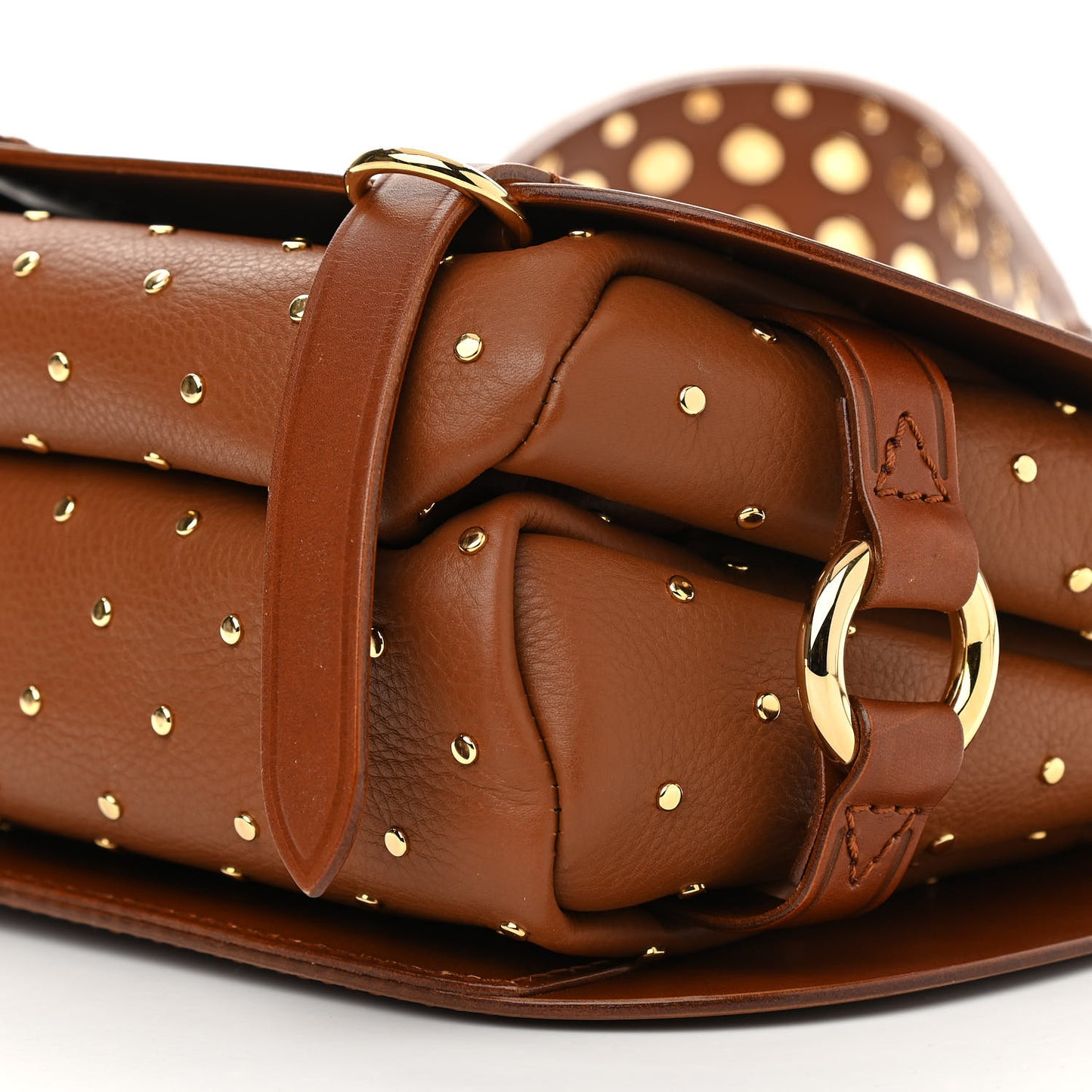 Calfskin Studded Bridle Satchel Tan