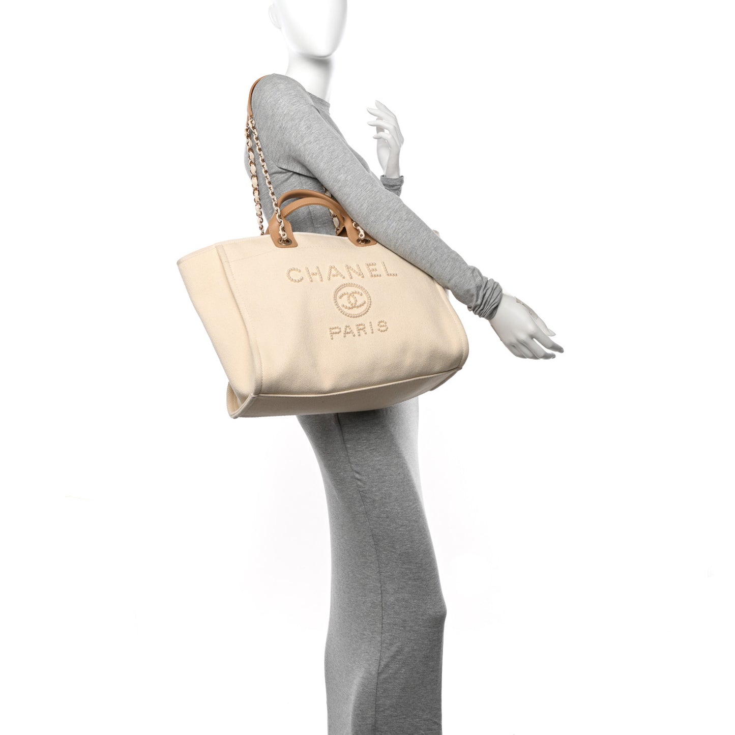 Canvas Pearl Medium Deauville Tote Ecru Beige