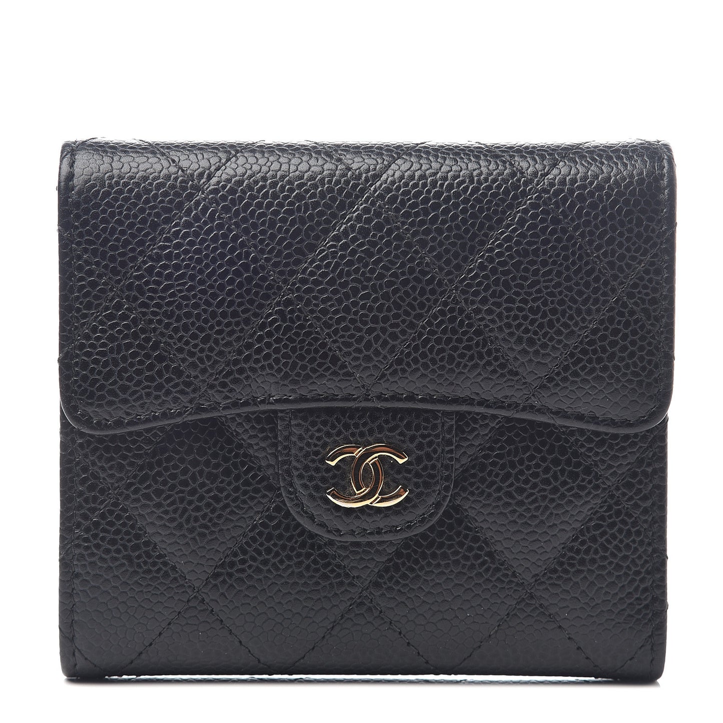 Caviar Quilted Compact Flap Wallet Black