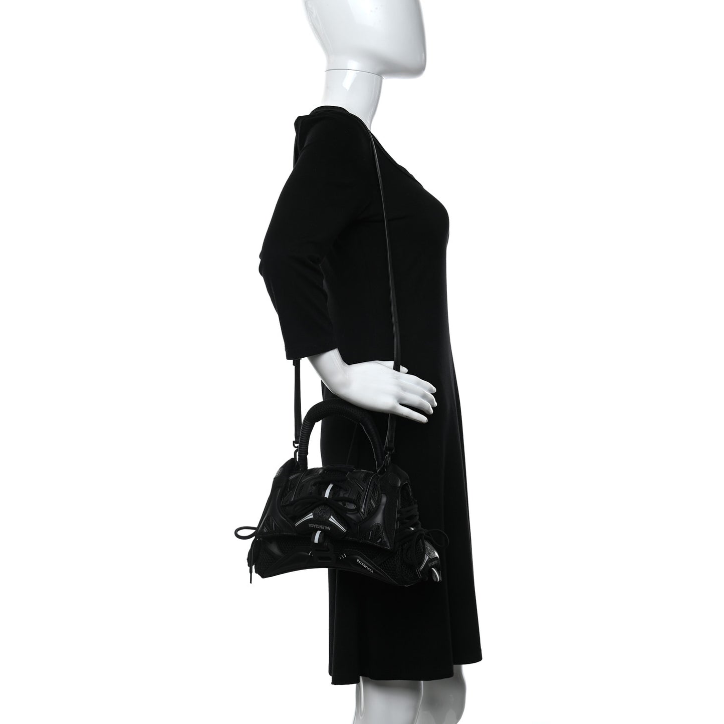Faux Calfskin Fabric Small Sneakerhead Top Handle Bag Black