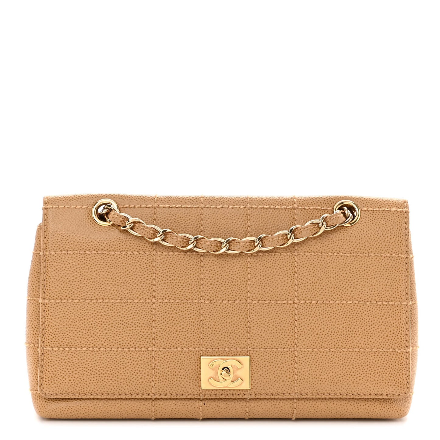 Caviar Chocolate Bar Stitched Medium Flap Beige