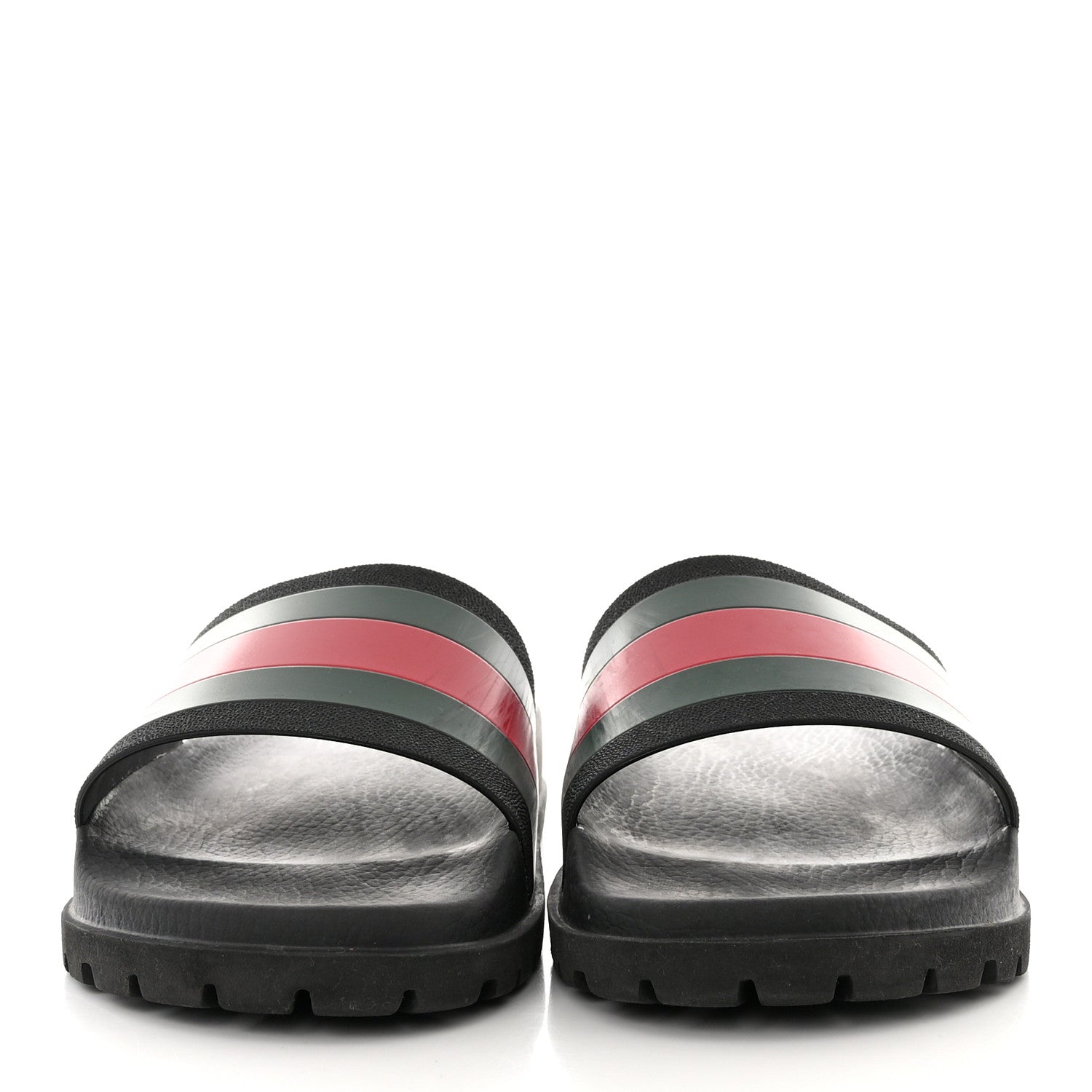 Gucci Rubber Web Mens Lug Sole Slide Sandals 11 Black Green Red 2 of 13