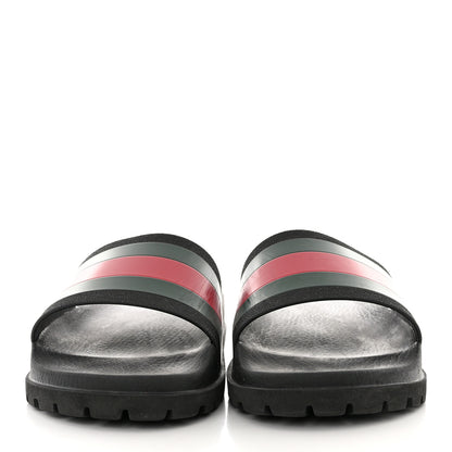 Gucci Rubber Web Mens Lug Sole Slide Sandals 11 Black Green Red 2 of 13