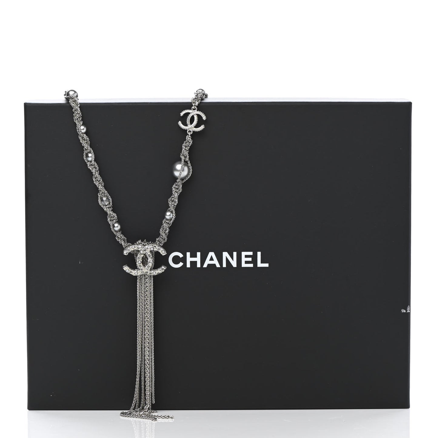 Crystal Pearl Chain Necklace Gray