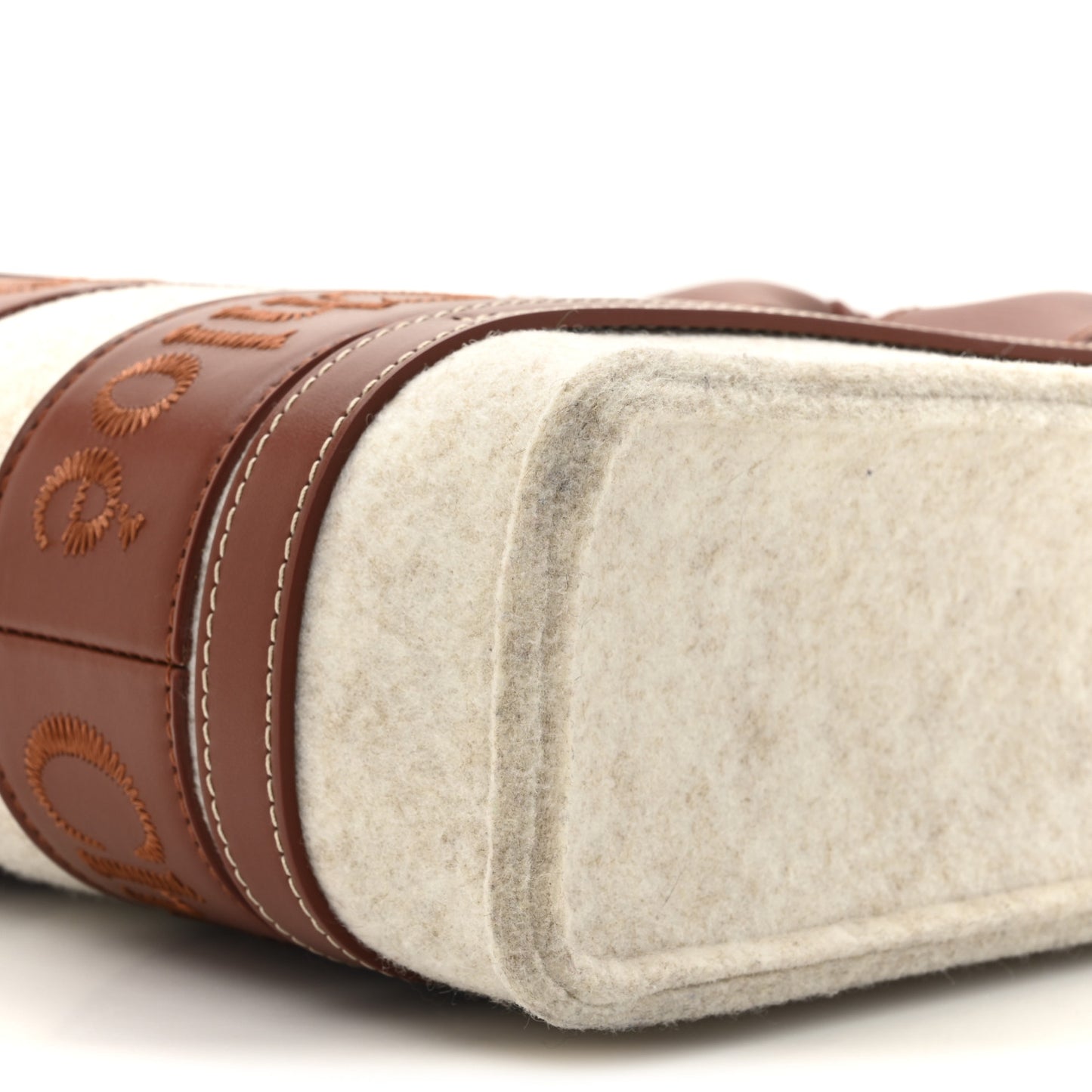 Felt Calfskin Small Woody Ribbon Tote With Strap Cement Beige