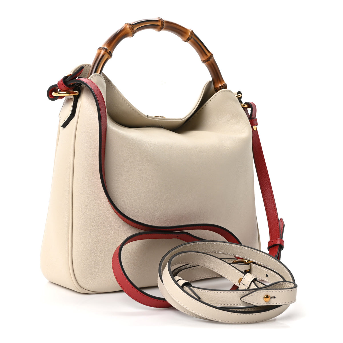 Gucci Softy Wonka Textured Dollar Calfskin Medium Diana Bamboo Shoulder Bag Mystic White Hibiscus Red 3 of 10