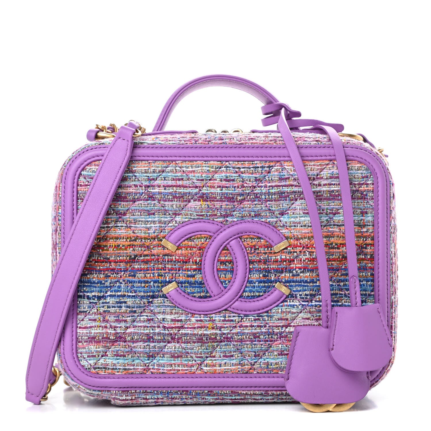 Chanel Tweed Quilted Medium CC Filigree Vanity Case Purple Multicolor 1 of 11