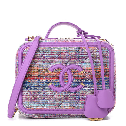 Chanel Tweed Quilted Medium CC Filigree Vanity Case Purple Multicolor 1 of 11