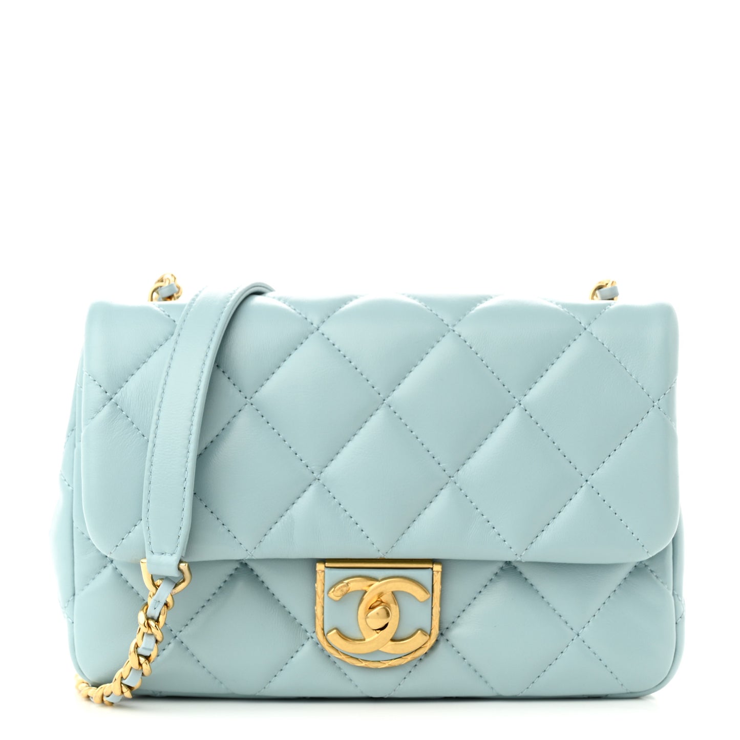 Lambskin Quilted Mini Flap Light Blue