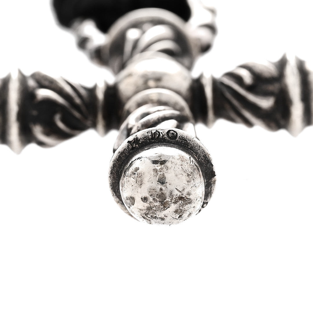Sterling Silver Leather Campana Cross Pendant Necklace