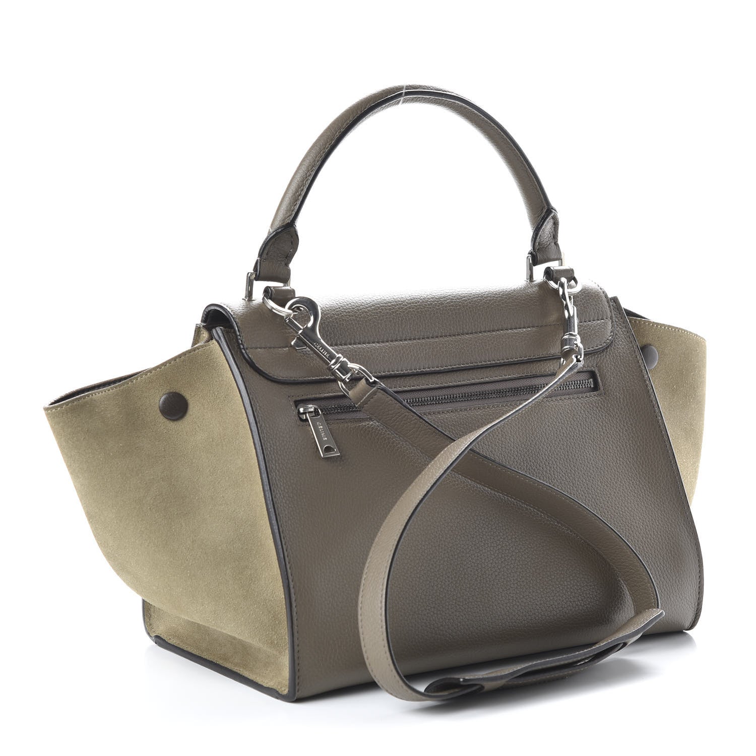 Celine Drummed Calfskin Suede Small Trapeze Souris 2 of 9
