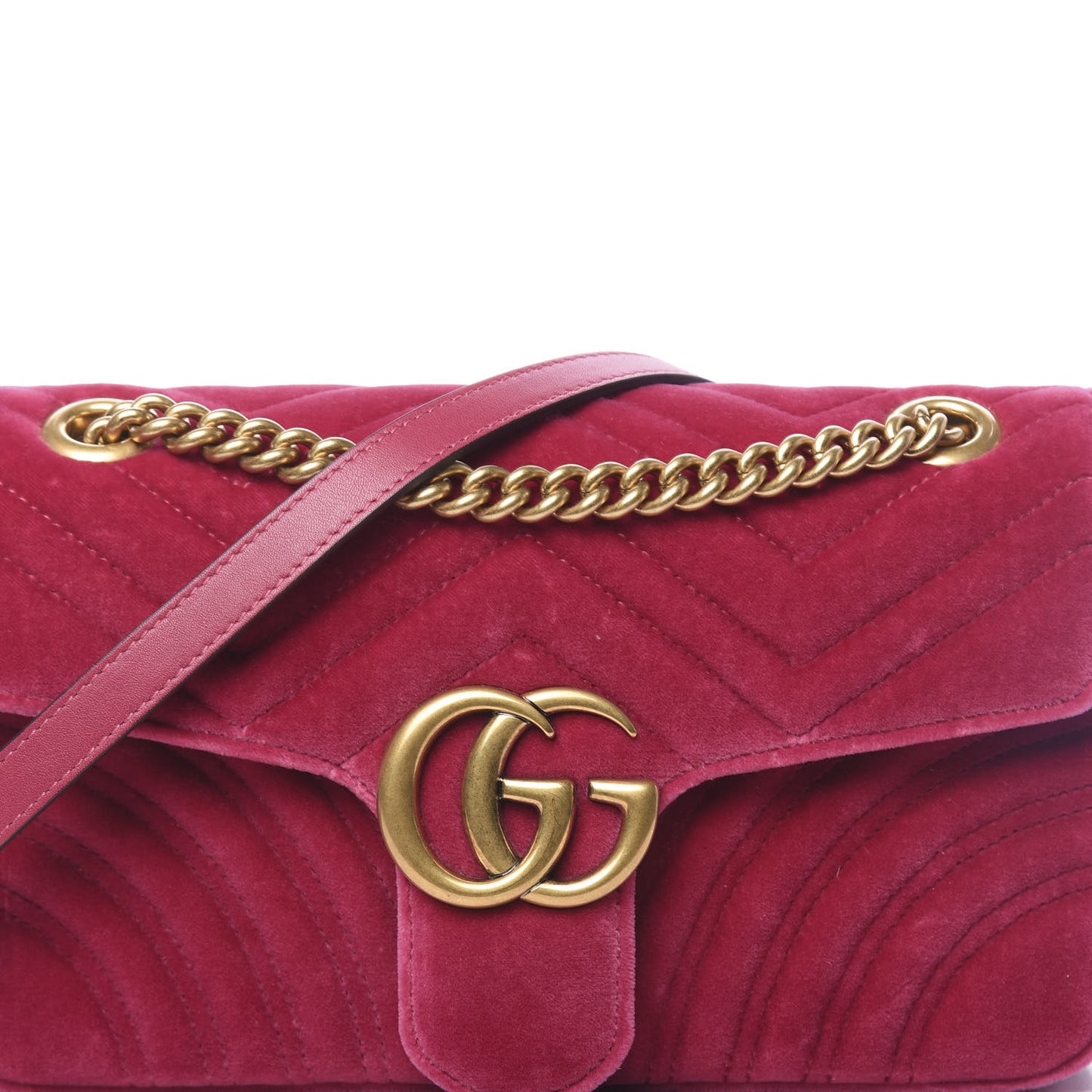 Velvet Matelasse Small GG Marmont Shoulder Bag Fuchsia Violet Cyclamen