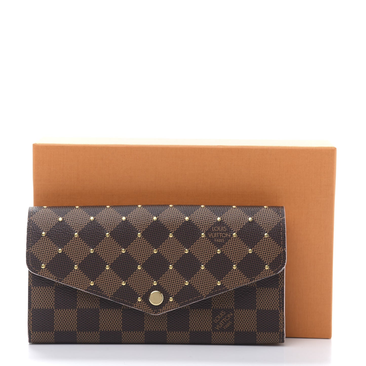 Damier Ebene Studded Sarah Wallet NM Rose Ballerine