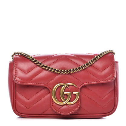 Gucci Calfskin Matelasse Super Mini GG Marmont Shoulder Bag Hibiscus Red 1 of 10