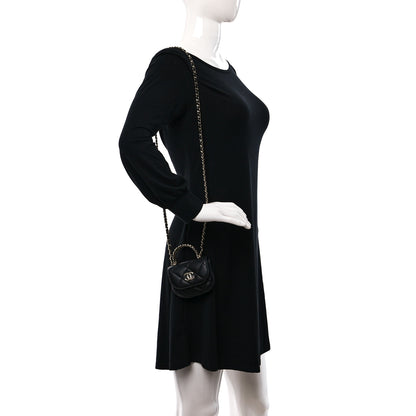 Chanel Lambskin Quilted Pearl Top Handle Clutch With Chain Black 2 of 12